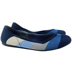 Bacia Knit Ballet Flats Comfort Shoes Women US 7.5 Blue Gray Navy Striped